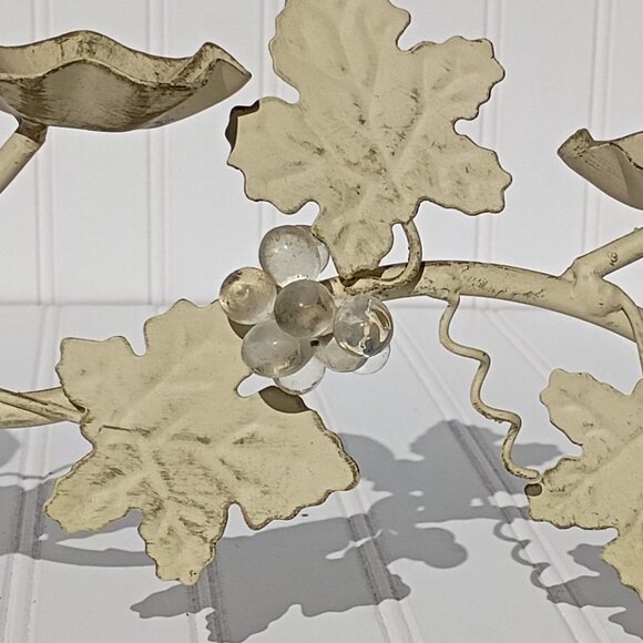 Italian Tole Iron Candelabra 5-arm Grape Leaves Votive Candle Holder Centerpiece - Picture 4 of 16